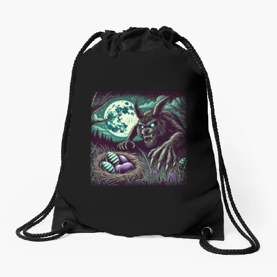 Creepy Werewolf Easter Bunny Nightmare Drawstring Bags