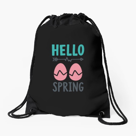 Hello Spring - Spring Design with Easter Eggs Drawstring Bags