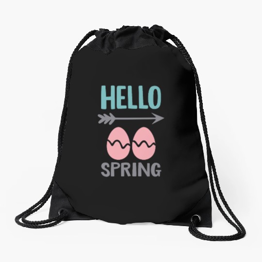 Hello Spring - Spring Design with Easter Eggs Drawstring Bags