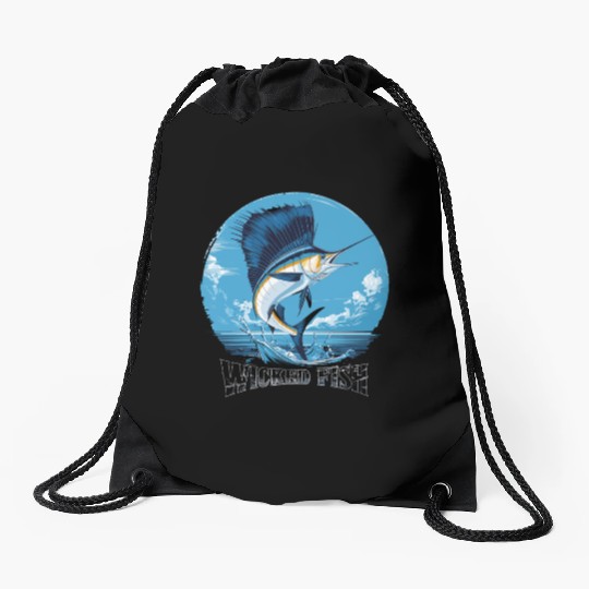 Wicked Fish Sailfish Adventure Ocean Breeze Drawstring Bags