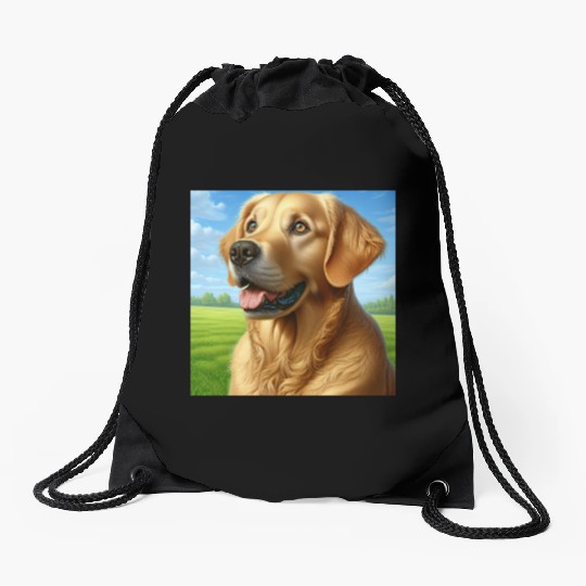 Realistic Golden Retriever Drawstring Bags