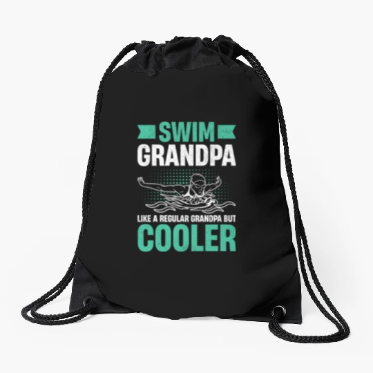 Swim Grandpa - Wave Motion Design Drawstring Bags