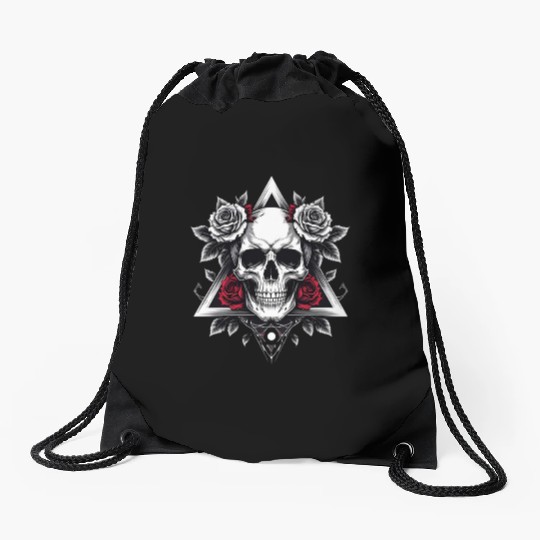 Gothic Skull & Roses Aesthetic Drawstring Bags
