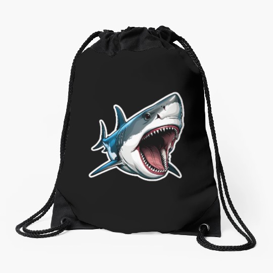 Big White Shark Attack Drawstring Bags
