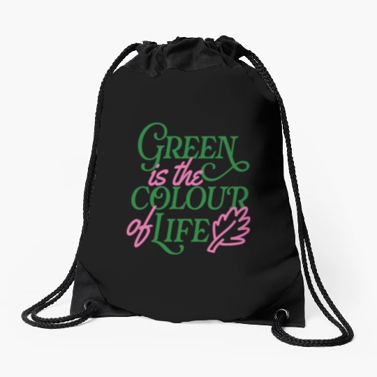 Vibrant Green Life Affirmation Drawstring Bags