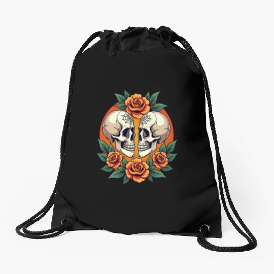 Skulls & Flowers Dark Aesthetic Floral Drawstring Bags