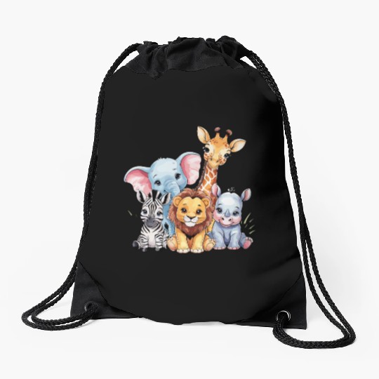 Cute Safari Adventures: Adorable Baby Animals Drawstring Bags