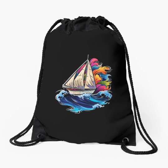 Sailing Synthwave Drawstring Bags
