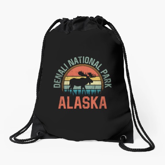 Denali National Park Alaska Moose Hiking Nature Drawstring Bags