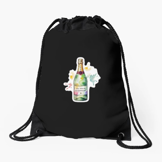 Funny Will Work For Champagne Bubbly Wedding Bride Drawstring Bags