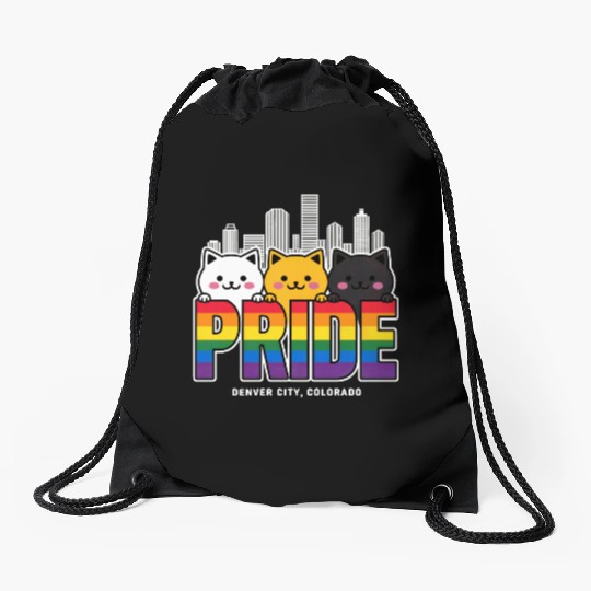 Pride Month Denver City Colorado USA Rainbow Flag Drawstring Bags