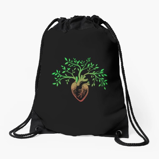 Nature-Inspired Anatomical Heart & Tree Design Drawstring Bags