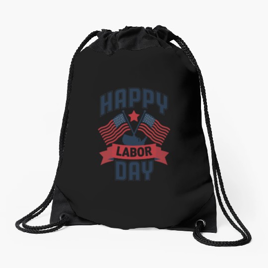 Happy Labor Day For Women USA Flag Drawstring Bags
