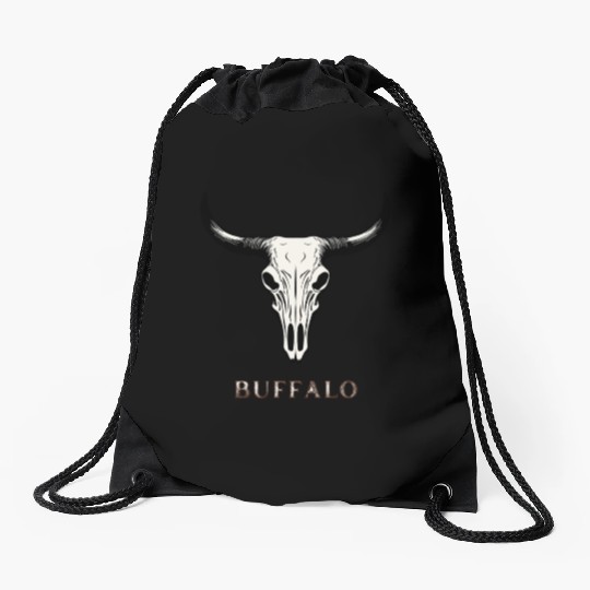 Buffalo Skull Art Drawstring Bags