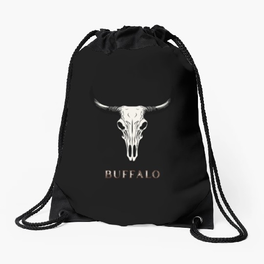 Buffalo Skull Art Drawstring Bags