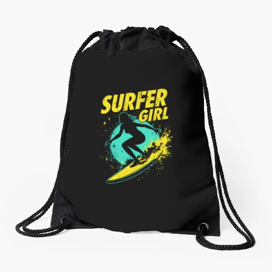 Surfer Girl Female Surfer Surfing Waves Drawstring Bags