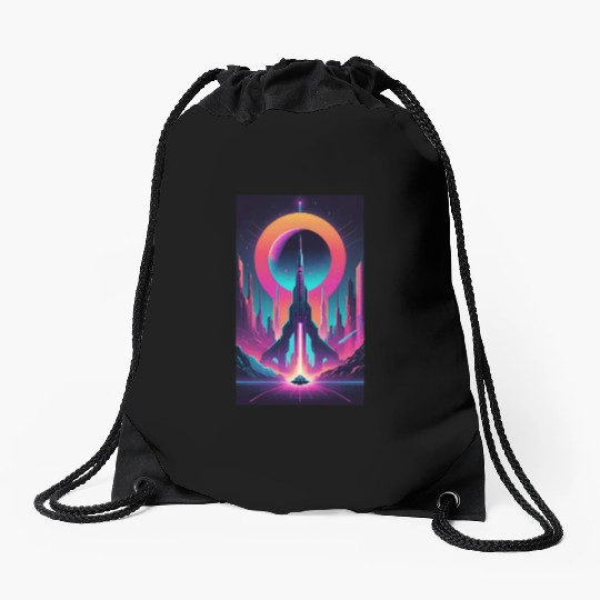 Neon Horizon: The Future of Space Exploration Drawstring Bags