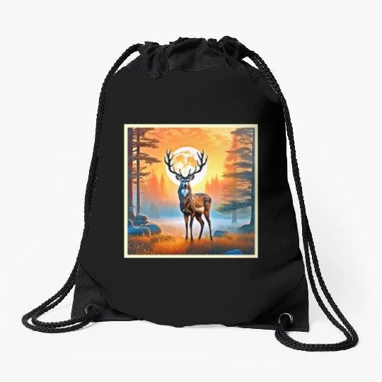 Golden Deer Twilight Peak Drawstring Bags