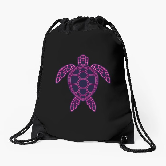 Hot Pink Neon Lava Sea Turtle Design Drawstring Bags
