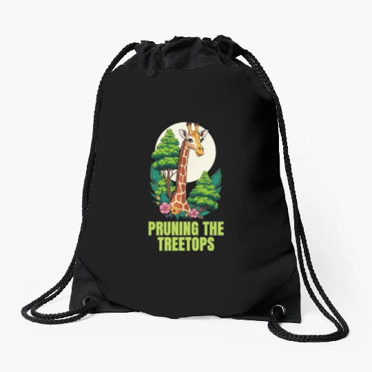 Gardener Giraffe - Pruning the treetops Drawstring Bags