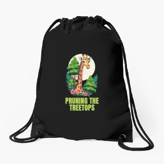 Gardener Giraffe - Pruning the treetops Drawstring Bags