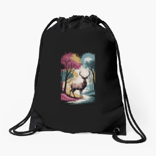 Deer in the forest 5 Drawstring Bags