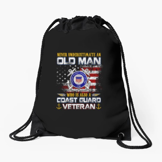Never Underestimate Old Man US Coast Guard Veteran Drawstring Bags