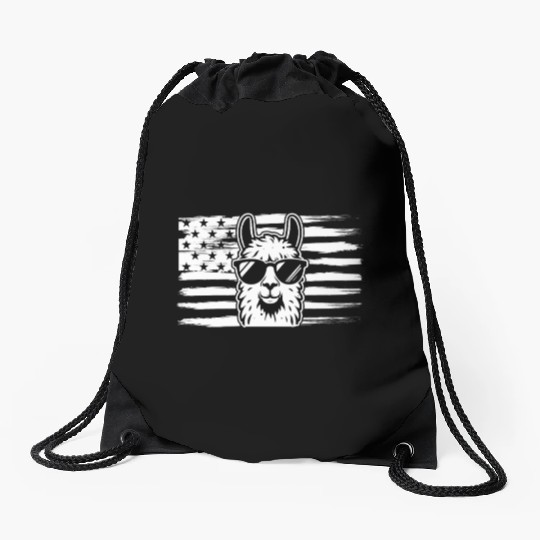 Alpaca Llama US Flag Llama Drawstring Bags