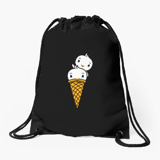 Two Birds Ice Cream Waffle Scoops Greeting Waving Drawstring Bags