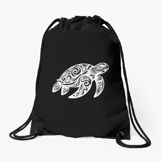 Ornamental Beauty Of A Sea Turtle Drawstring Bags