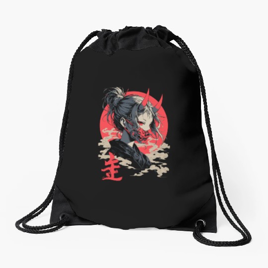 Beautiful Japanese Demon Anime Girl Waifu Geisha Drawstring Bags