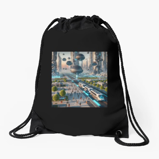 Futuristic Cities & Vehicles Drawstring Bags