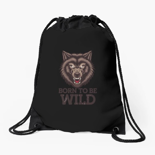 Born to Be Wild Wolf: Untamed Alpha Spirit Drawstring Bags