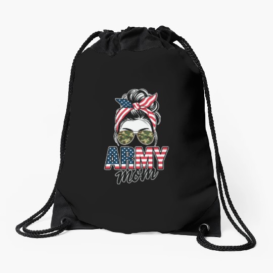 Proud Army Mom Graphic US Flag Military Family Drawstring Bags