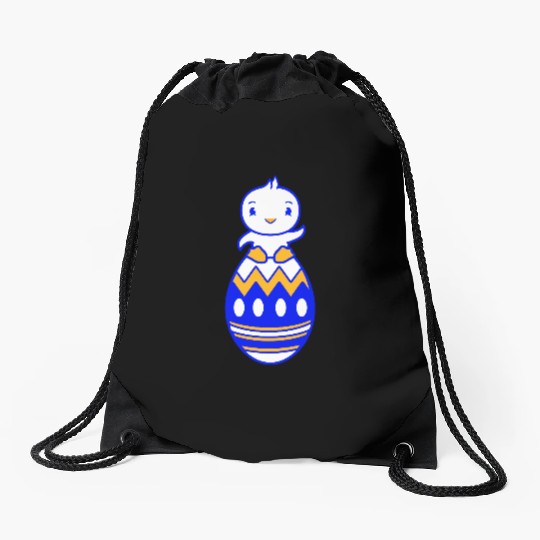 Chick Sits On Giant Easter Egg Waving Easter Sweet Drawstring Bags