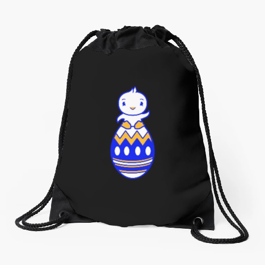 Chick Sits On Giant Easter Egg Waving Easter Sweet Drawstring Bags
