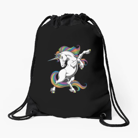Majestic Rainbow Unicorn Prancing with Vibrant Drawstring Bags