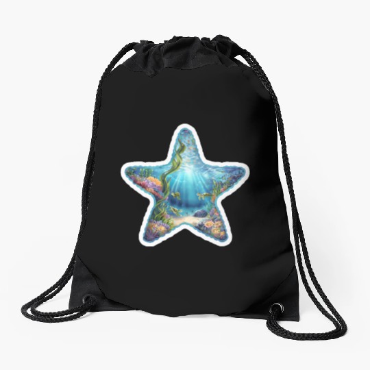 Vibrant Starfish Illustration Drawstring Bags