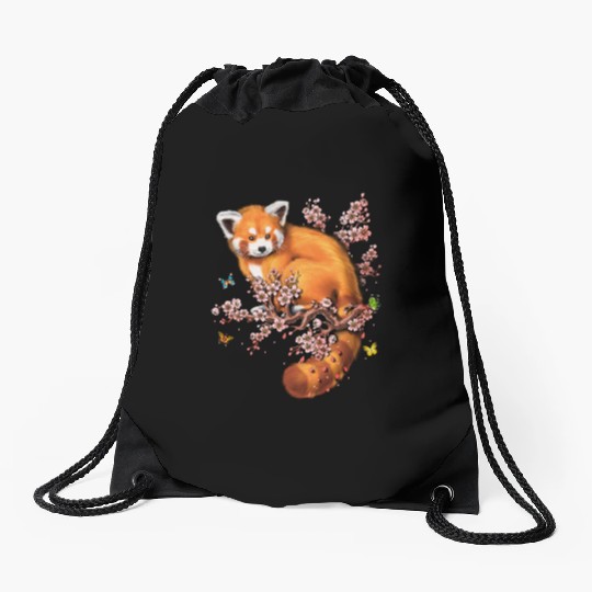 Red Panda Cherry Blossom Drawstring Bags