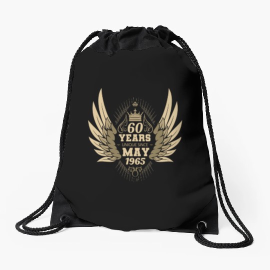 60th birthday angel wings unique since May 1965 Drawstring Bags