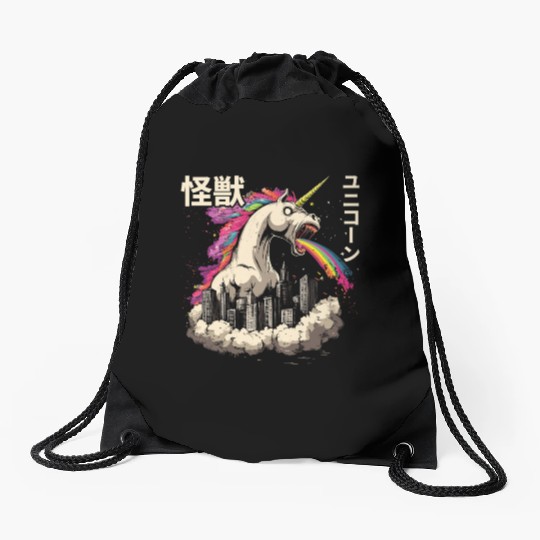 Kaiju Unicorn Japanese Monster Rainbow Drawstring Bags