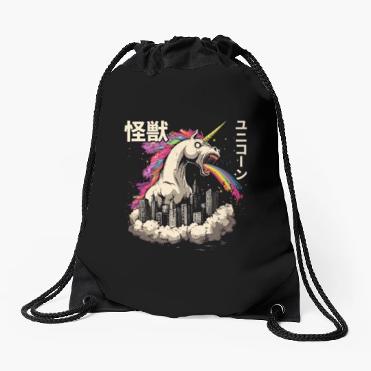 Kaiju Unicorn Japanese Monster Rainbow Drawstring Bags