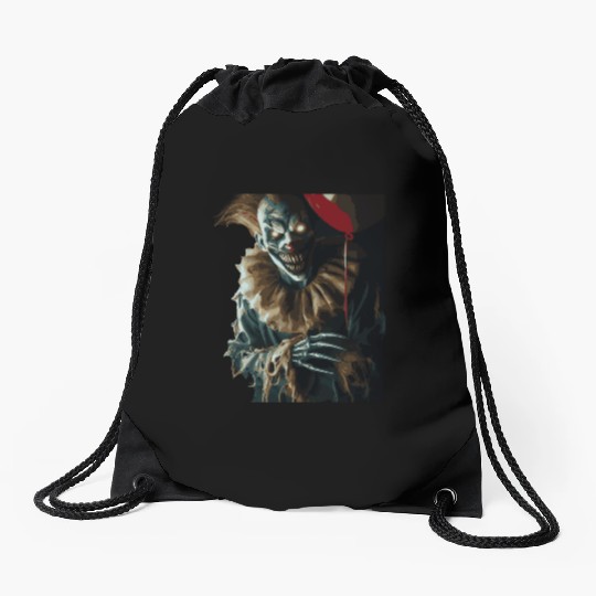 Creepy Ghost Clown with Red Balloon – Drawstring Bags