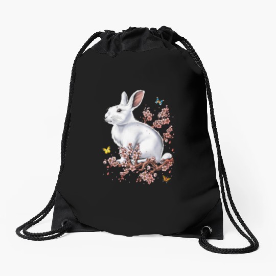 Rabbit Cherry Blossom FULL Drawstring Bags