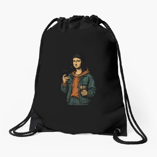 the mona lisa dressed in 2025 street fashion Drawstring Bags