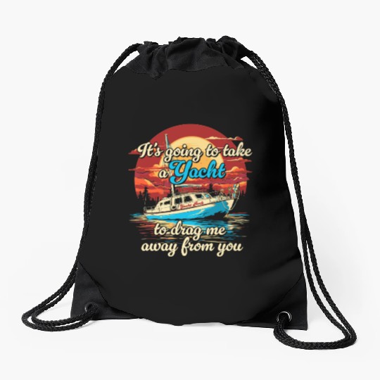 Vintage Style on Back Yacht Rock Party Boat Drawstring Bags