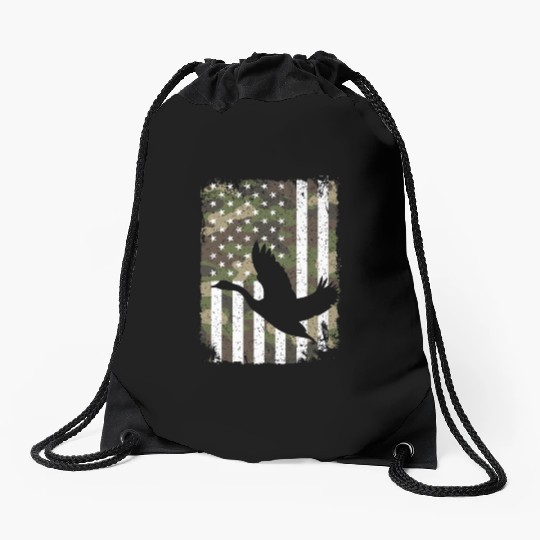 Goose Hunting Camo US Flag For Hunter Camouflage Drawstring Bags