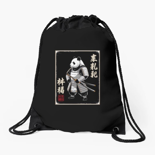 Panda Samurai In Japanese Ukiyo-e Drawstring Bags