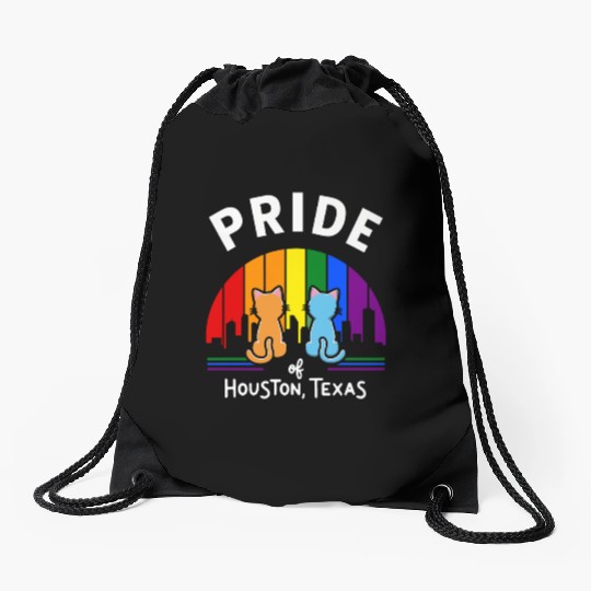 Pride of Houston City Texas USA Rainbow Flag Drawstring Bags