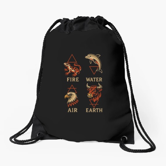 Alchemical Animal Symbols | Four Elements Art Drawstring Bags